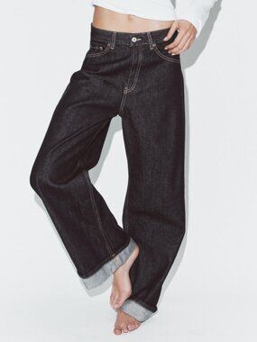 Zara TRF BAGGY FOLDED MID-RISE JEANS